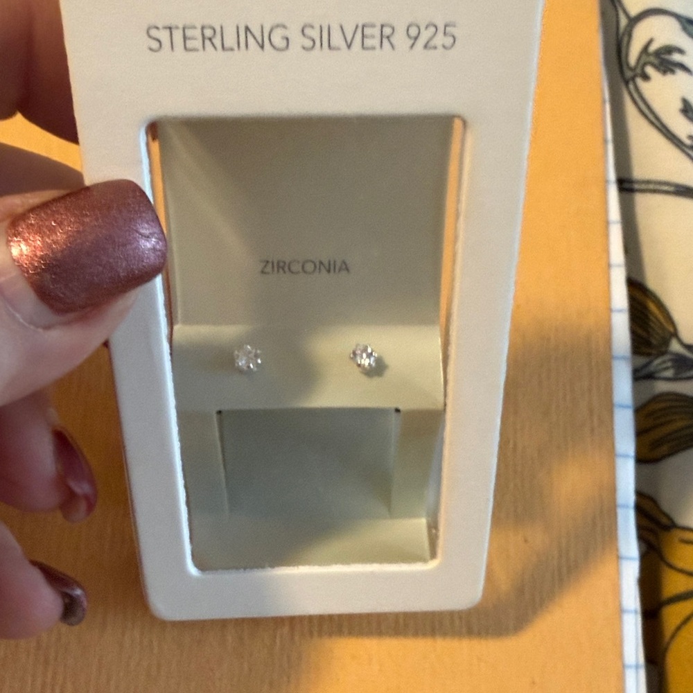 Sterling Silver Zirconia Stud Earrings - White Sparkle - Picture 3 of 5